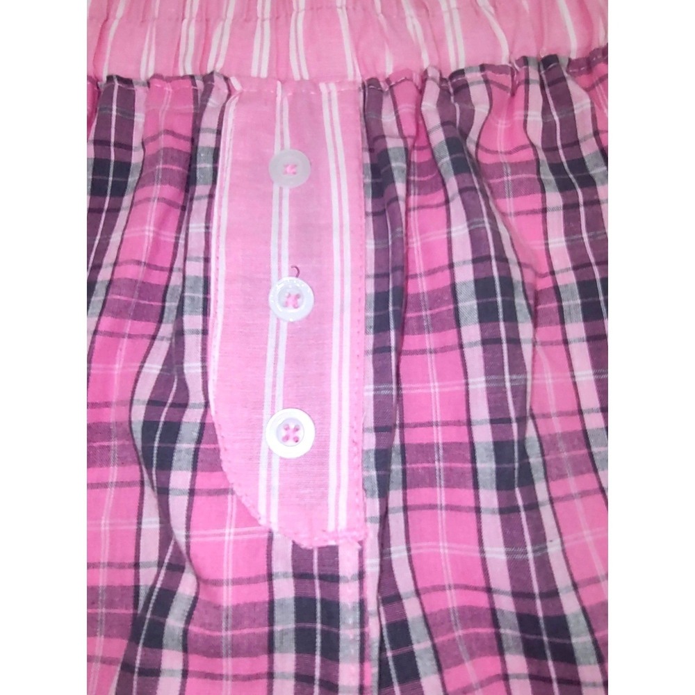 2 Cotton Sleep Shorts Womens (M) Pajama Boxer Pockets Pink Plaid & Pink Striped - Picture 5 of 9